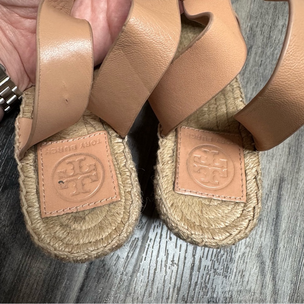 Tory Burch Bima 2 Espadrille Wedge Leather Strap Sandals Size 7 - Picture 6 of 11